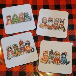 Meowy Christmas Holiday Cat Coasters - Set Of 4. NWT